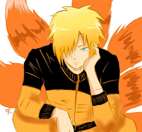  Naruto looked at Kyuubi, and watched amazed as she shrunk down to human size and took the form of a stunningly beautiful six foot tall Fox-woman in her early thirties. She had red eyes and bright red hair that hung to her knees, nine fox tails hung behind her, but two things really got Naruto's attention. 